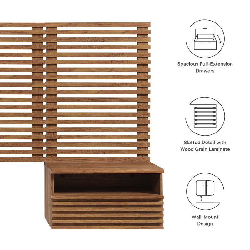 Modway - Render Wall Mount Twin Headboard and Modern Nightstands image number 4