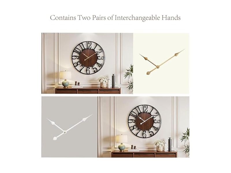 Wood Farmhouse Completely Wall Clock 32 Inch Silent Non Ticking Battery Operated image number 3