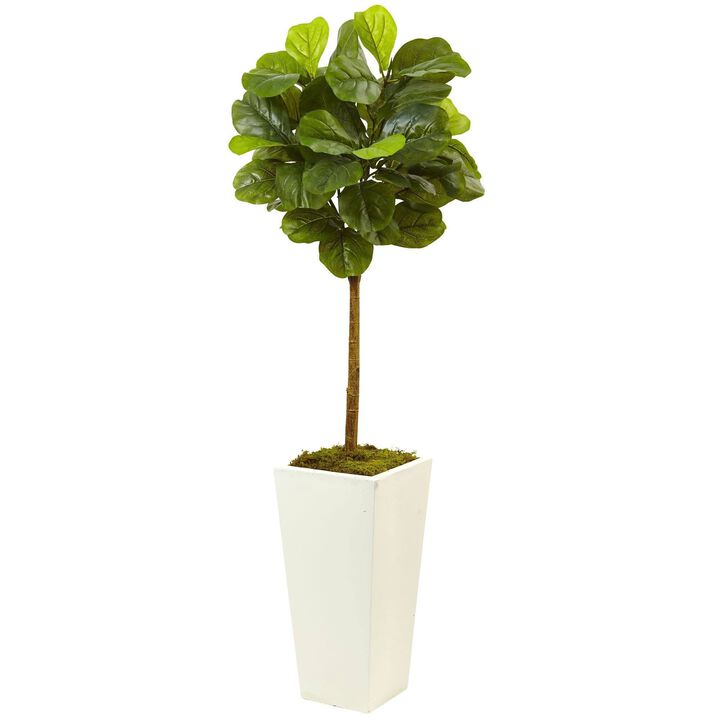 Nearly Natural 4.5-in Fiddle Leaf Fig in White Planter (Real Touch)