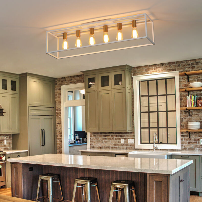 6 Lights Farmhouse Flush Mount Light for Low Ceiling Kitchen Island Style image number 2