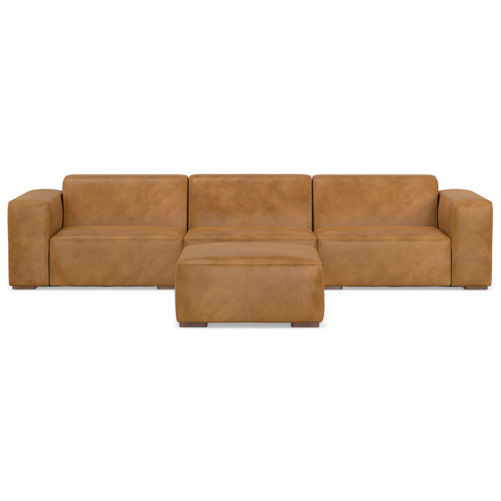 Rex 3-Seater Modular Sofa and Ottoman Set in Genuine Leather