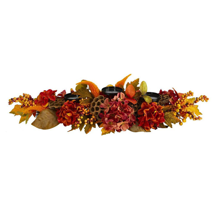 Nearly Natural 32-in Fall Hydrangea, Lotus Seed and Berries Artificial Candelabrum Arrangement