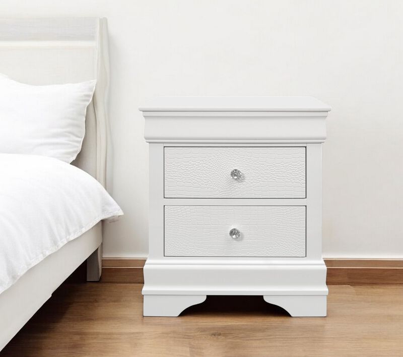 Bedroom Nightstand with Two Drawers – Solid Wood Nightstand with Shagreen Finish