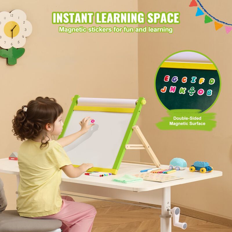 3-in-1 Wooden Kids Tabletop Art Easel with Magnetic Board, Chalkboard and Paper Roll image number 4