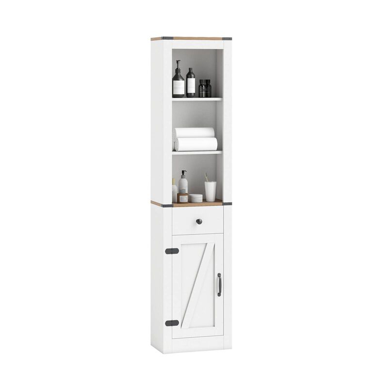 Narrow Slim Bathroom Cabinet with Barn Door & Drawer Tall Storage Organizer-White image number 3
