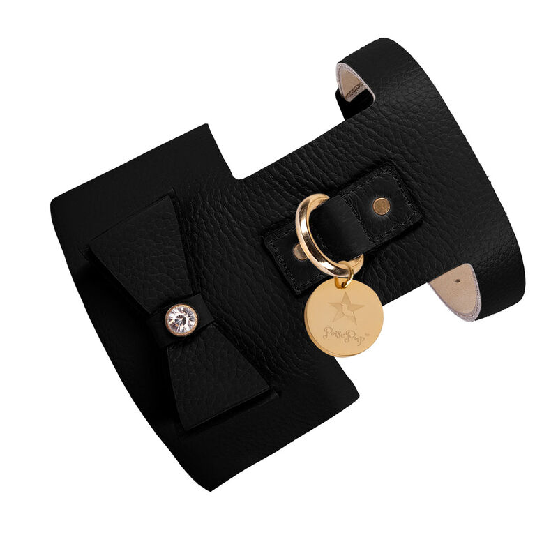 POISEPUP Luxe Adjustable Leather Harness Vest, Soft with Bow and Crystal for Dogs - Black