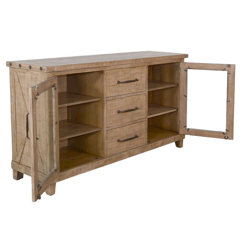 Anva Sideboard Buffet Console, 2 Doors, 3 Drawers, 65 Inch Brown Wood - Benzara image number 3