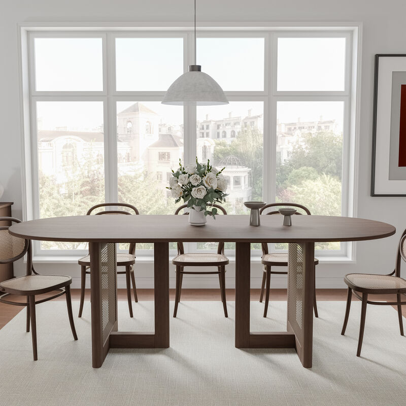 79 Cinna Black Oak Wood Oval Dining Table (Seats 8).