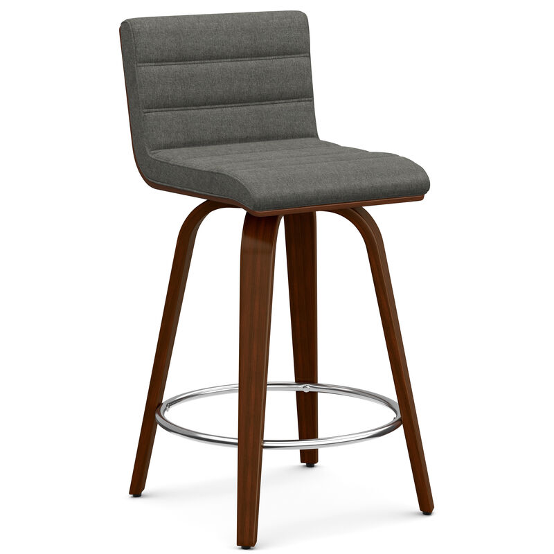 Roland Mid-Century Modern 24 inch Swivel Counter Height Stool in Grey Linen Look Fabric image number 0