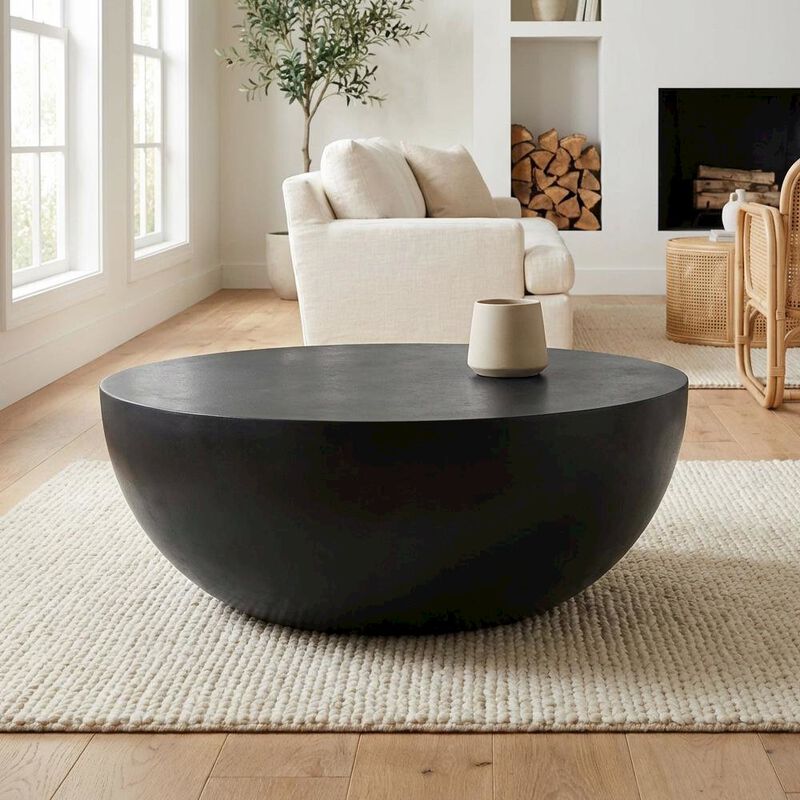 Starlight Canyon Home Black Concrete Coffee Table with Fibre Reinforced Cement Top, Contemporary Style image number 3