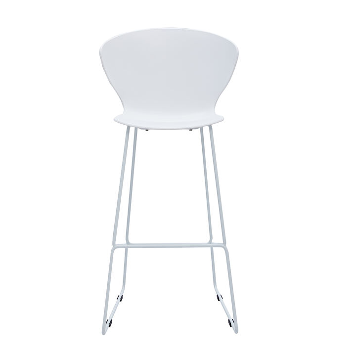 HomeRoots Set of Two 30" White and Silver Heavy Duty Plastic and Metal Low Back Bar Height Bar Chairs