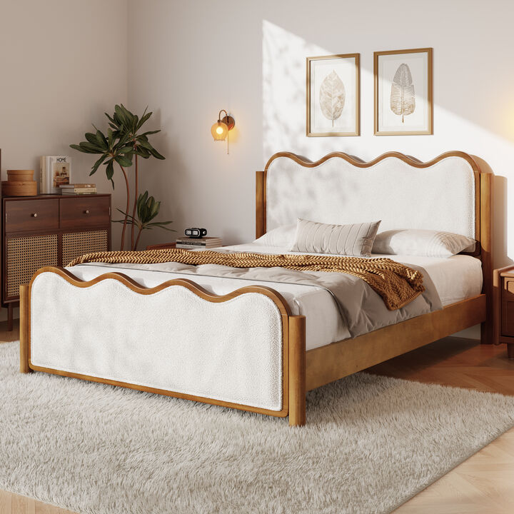 Christopher Knight Home Priscilla Modern Bed Frame with Boucle Upholstered  Wavy Headboard