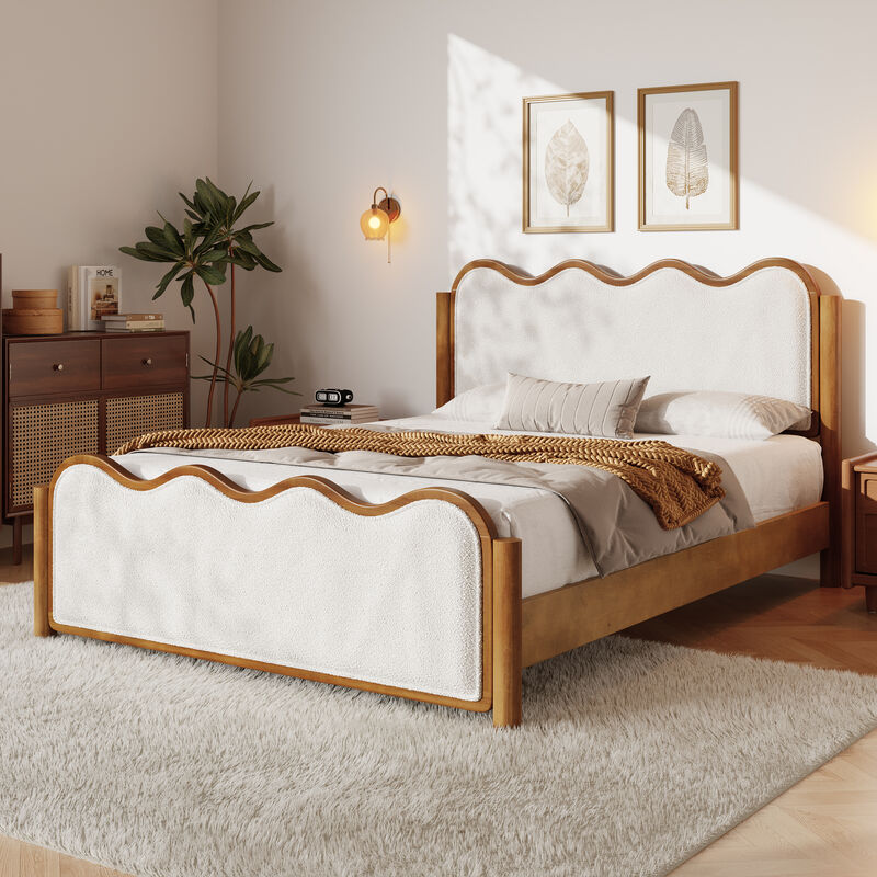 Christopher Knight Home Priscilla Modern Bed Frame with Boucle Upholstered  Wavy Headboard image number 1