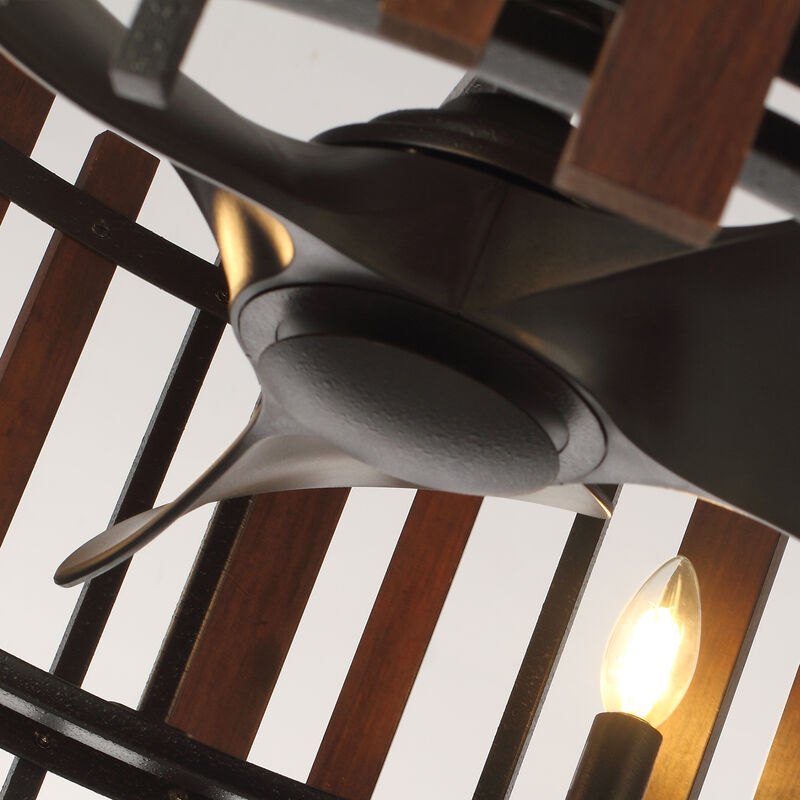 31" Modern Farmhouse Black Reversible 6-Speed Caged Ceiling Fan with Light and Remote for Bedroom, Living Room or Dining Room image number 9