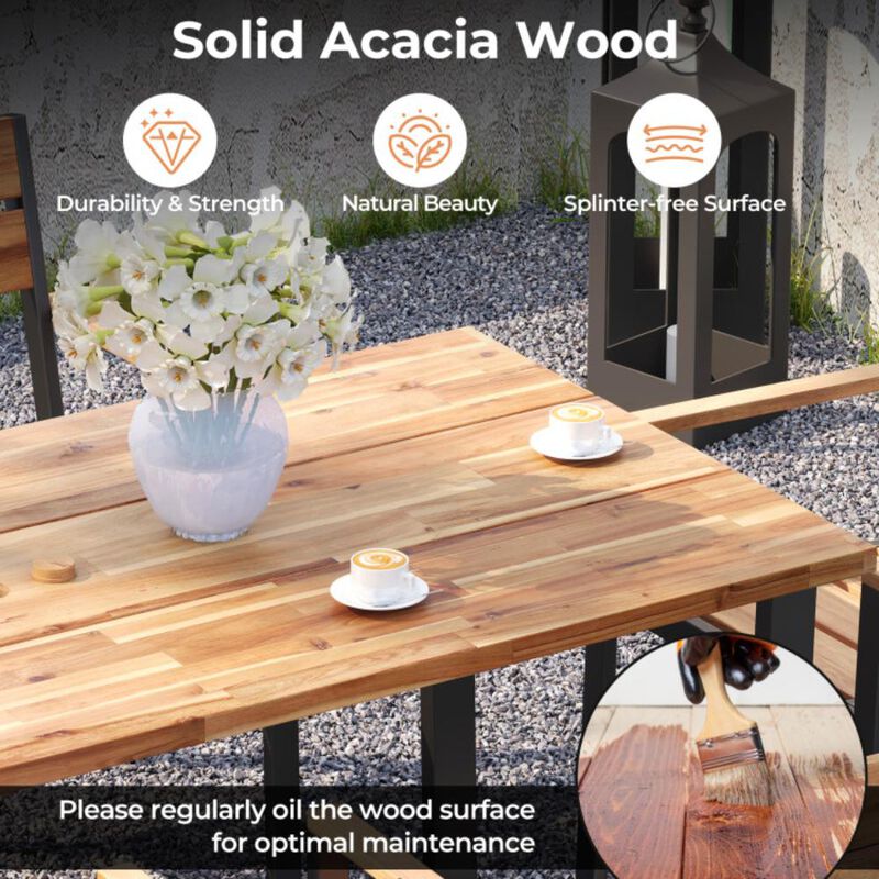 Hivvago 7 Pieces Acacia Wood Patio Dining Set with Metal Frame and 2 Inches Umbrella Hole