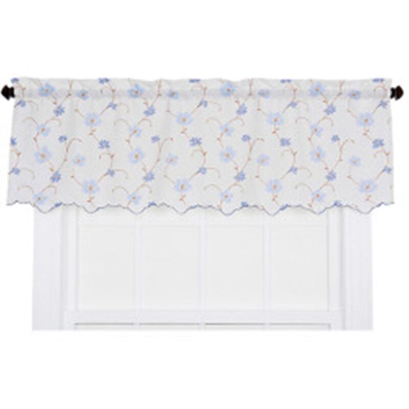 Ellis Curtain Zoe Crushed Taffeta Open Floral Print Valance, 48 by 15-Inch, Blue