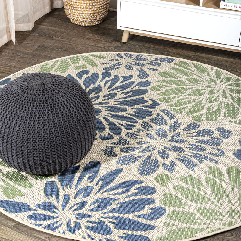 Zinnia Modern Floral Textured Weave Round Indoor/Outdoor Area Rug