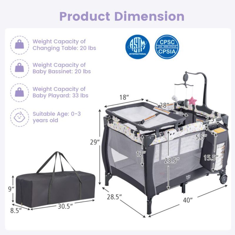 Hivvago Portable Baby Playard with Changing Table Bassinet and Music Box