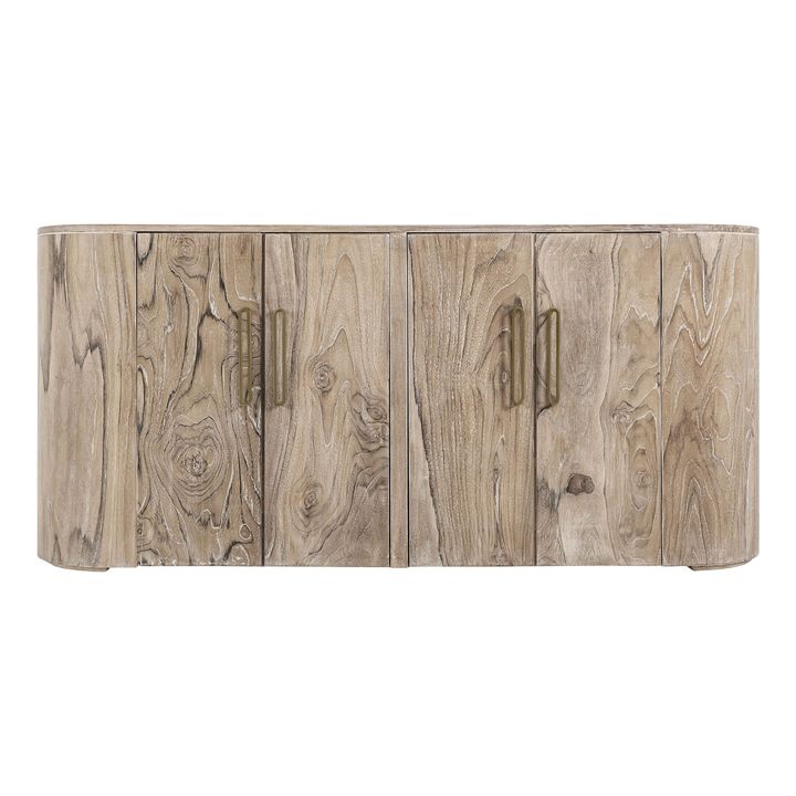 Eray Sideboard Buffet Cabinet, 4 Doors, Light Brown Teak, Mango Wood,