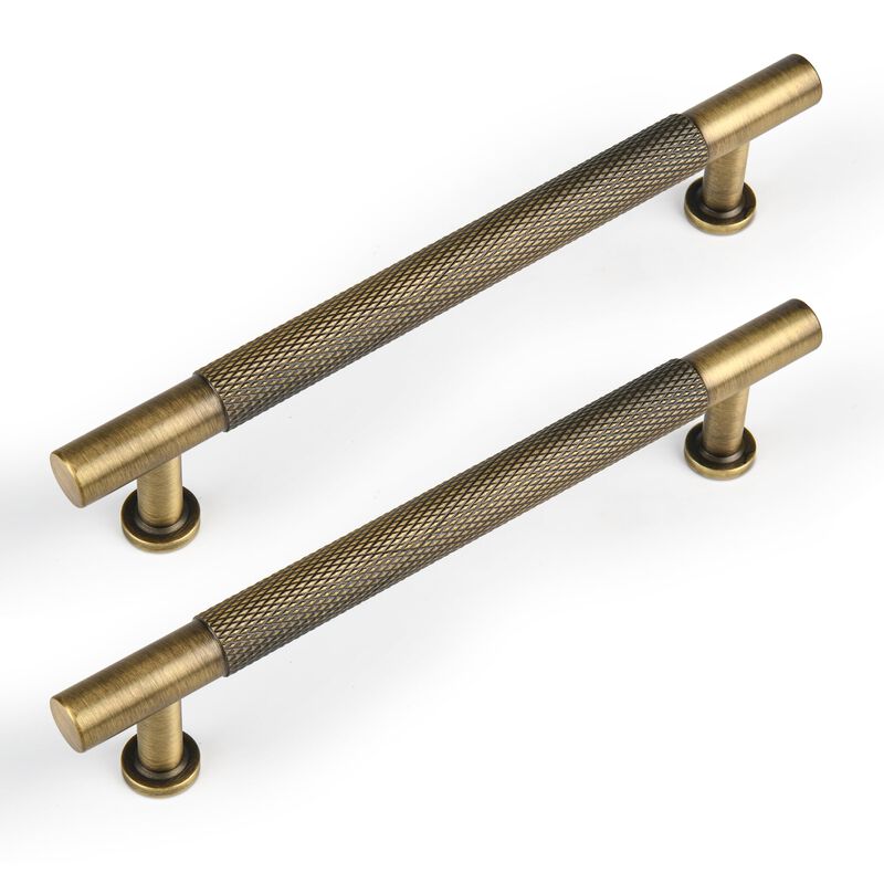Urnew 5 Inch Vintage Brass Kitchen Cabinet Drawer Handle, Bedroom Bathroom Wardrobe Closet Cabinet Pulls 5 Pack, Knurled Brass D