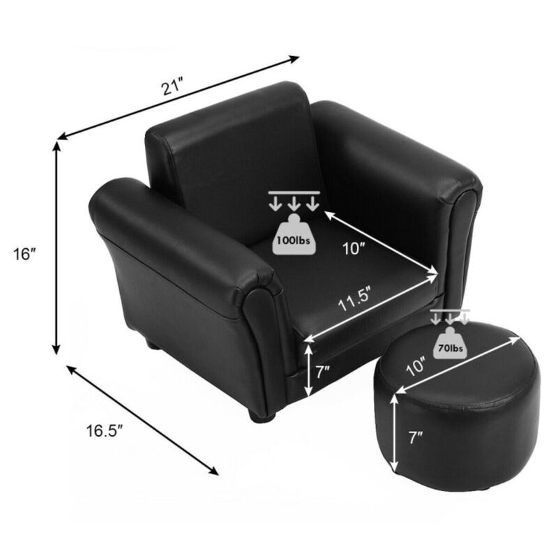 Hivvago Black Kids Single Armrest Couch Sofa with Ottoman