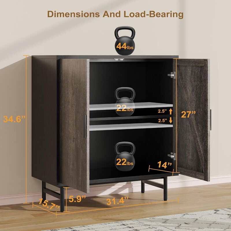 31" Sideboard Buffet Cabinet with Storage, Storage Cabinet with Adjustable Shelf, 2-Door Console Table, Accent Cabinet for Living, Kitchen, Entryway image number 2