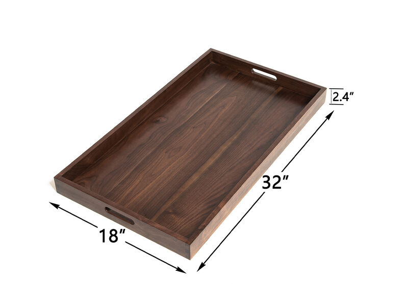 KINWELL Rectangle Black Walnut Wood Serving Tray Ottoman Tray image number 2