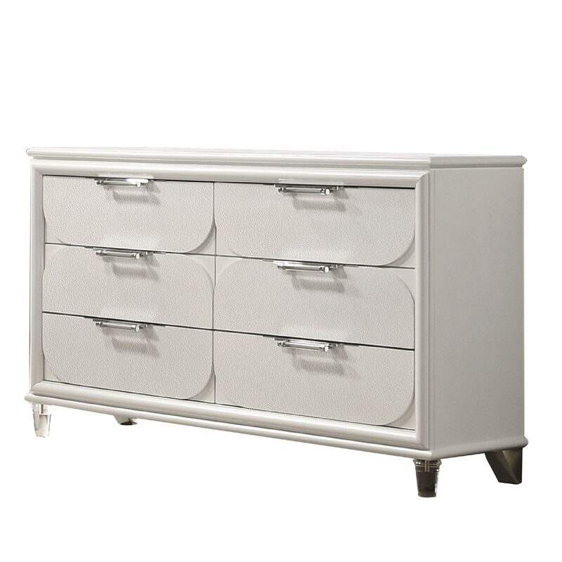 Full Bedroom Set, Pearl White and Clear, 3 Piece Set with Dresser and Nightstand image number 4