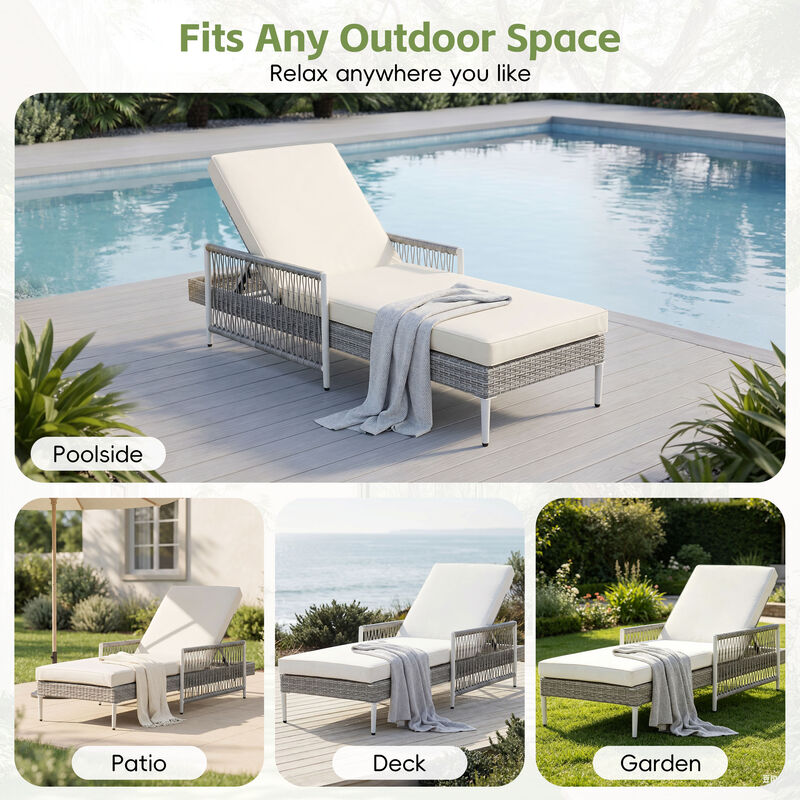 Merax Outdoor Wicker Chaise Lounge Set with 6 Recline Positions, Thick Cushions image number 2