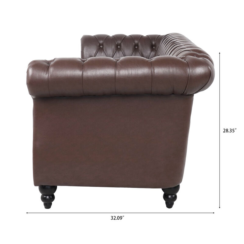 Dark Brown PU Rolled Arm Chesterfield Three Seater Sofa image number 9