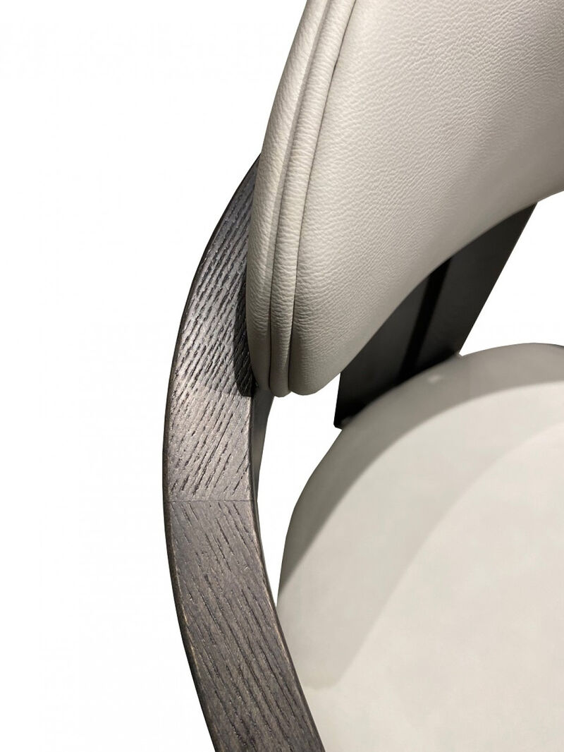 HomeRoots Light Gray And Dark Gray Upholstered Faux Leather Open Back Dining Arm Chair image number 2