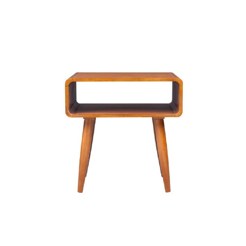 Rectangular Wooden End Table with Open Shelf and Splayed legs, Brown