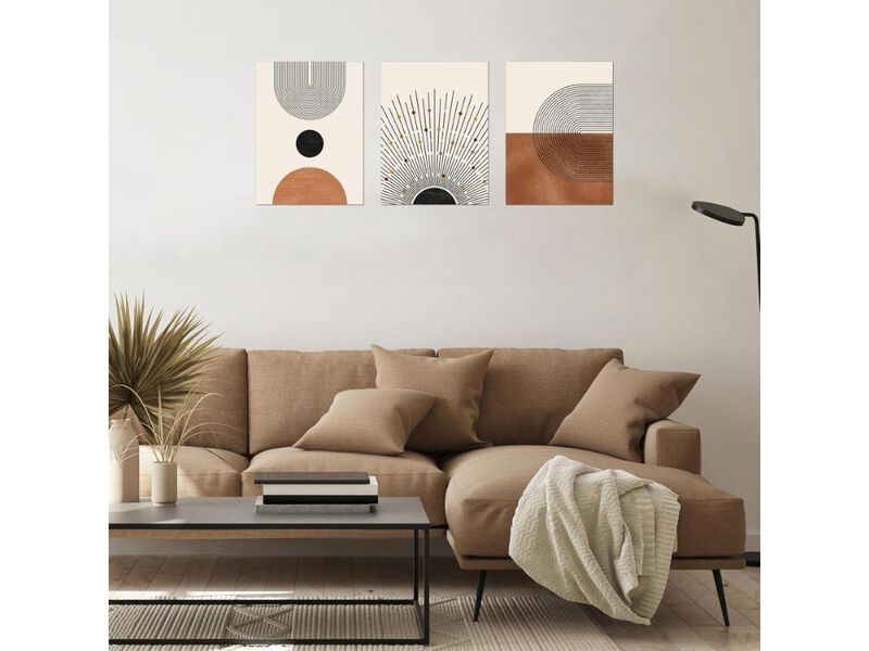 Mid Century Modern Wall Art Set of 3 Neutral Geometric Boho Decor image number 1