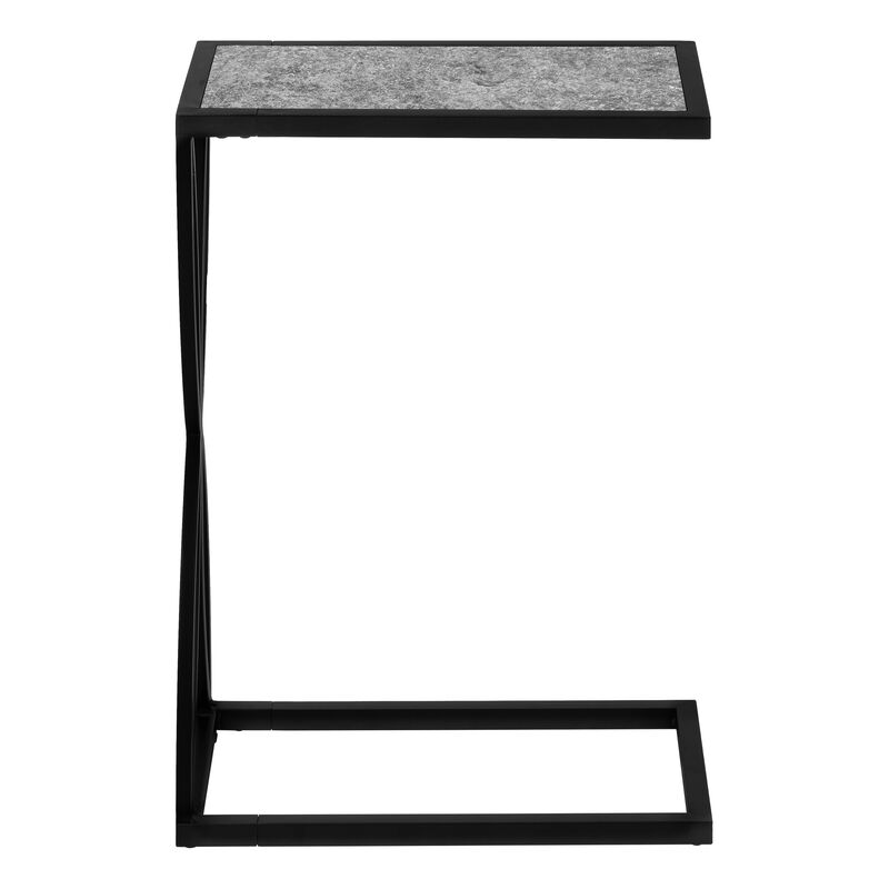 Monarch Specialties I 3305 Accent Table, C-shaped, End, Side, Snack, Living Room, Bedroom, Metal, Laminate, Grey, Black, Contemporary, Modern