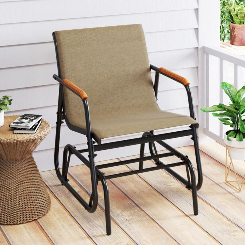 Hivvago Patio Glider Chair Set of 2 with Curved Teak Armrests and Breathable Fabric Seat