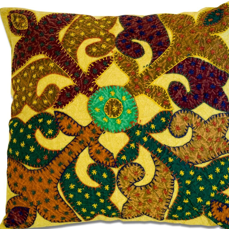 Set of Two 16" Brown And Green Patchwork Floral Cotton Throw Pillows image number 2