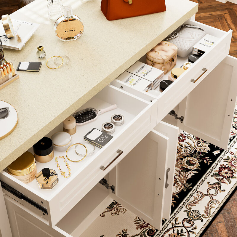 FUFU&GAGA Dresser with Storage & Drawers, MDF Construction with Stone-like Finish (61" W x 37.4" H x 29.1" D)Stone Pattern Top