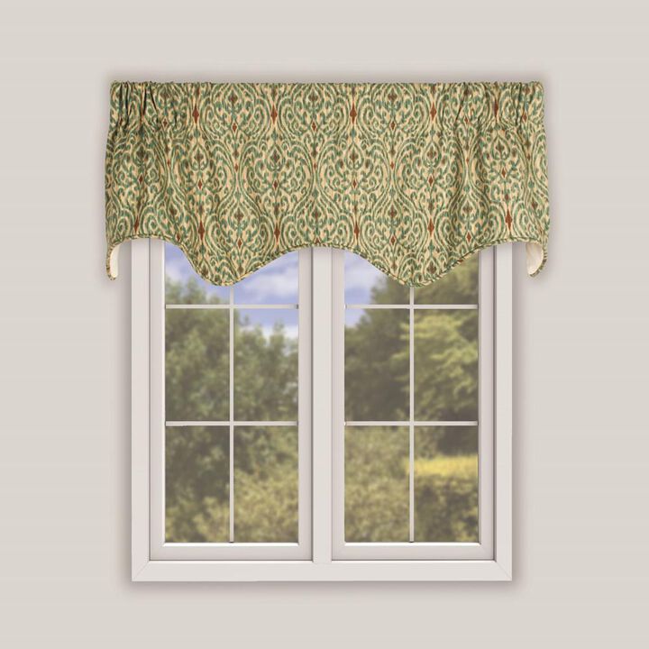 Ellis Curtain Sri Lanka Lined Scallop Window Valance With 3" Rod Pocket - 50x16", Green
