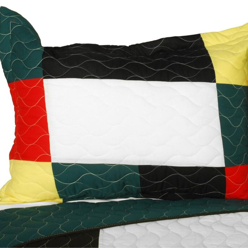Soft Patchwork Striped Quilt 3 Piece Set with Vermicelli Quilted Design Bedding-Multi Color image number 2