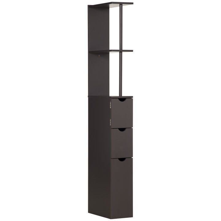 54" Tall Bathroom Linen 2-Tier Cabinet Shelf Storage Cupboard w/ Drawers, Brown