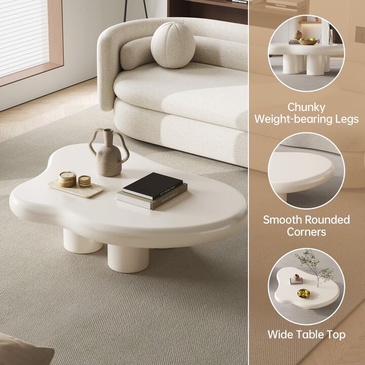 Guyii Cloud Coffee Table, Cute Coffee Table, Upgraded White Modern Tea Table, Irregular Indoor End Table for Living Room, Free S