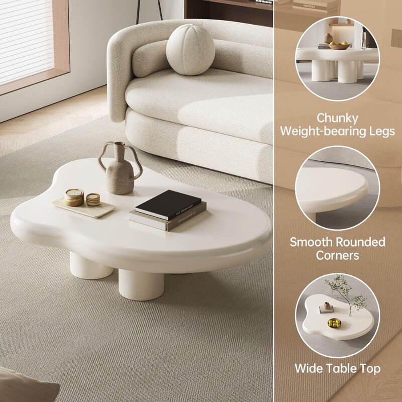 Guyii Cloud Coffee Table, Cute Coffee Table, Upgraded White Modern Tea Table, Irregular Indoor End Table for Living Room, Free S