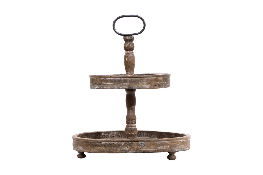 Decorative Wood 2‑Tier Tray Round Serving and Display Stand, Natural Finish