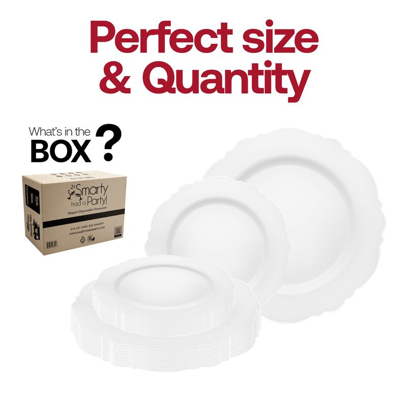 White with Silver Rim Round Blossom Plastic Dinnerware Value Set (40 Sets) image number 4