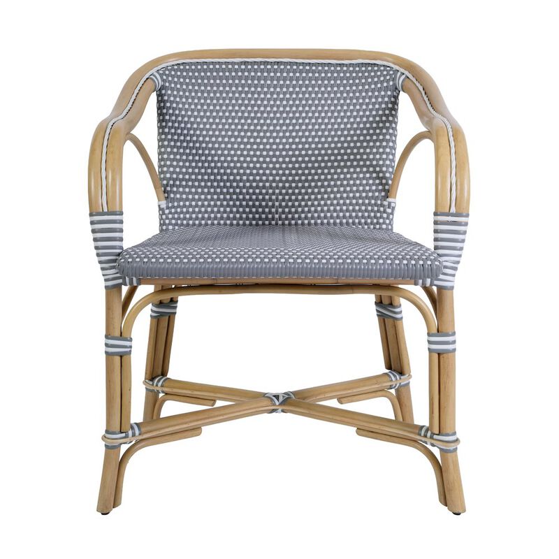 Butler Specialty Portofino 18.75 in. Seat Height Rattan Arm Chair, White and Navy image number 4