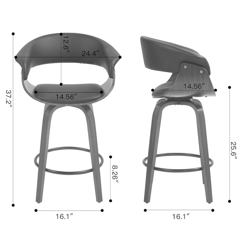 Glamour Home Beale Black Faux Leather Counter Stool with Walnut Wood Accent Legs