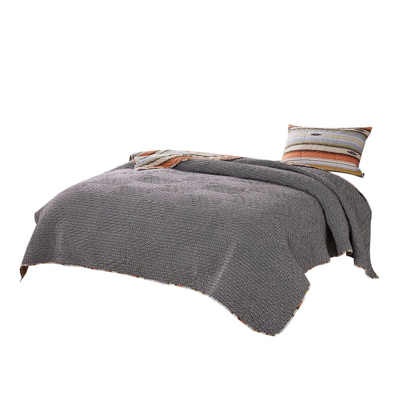 Reversible 2 Piece Twin Size Quilt Set with Stripes Pattern, Multicolor - Benzara