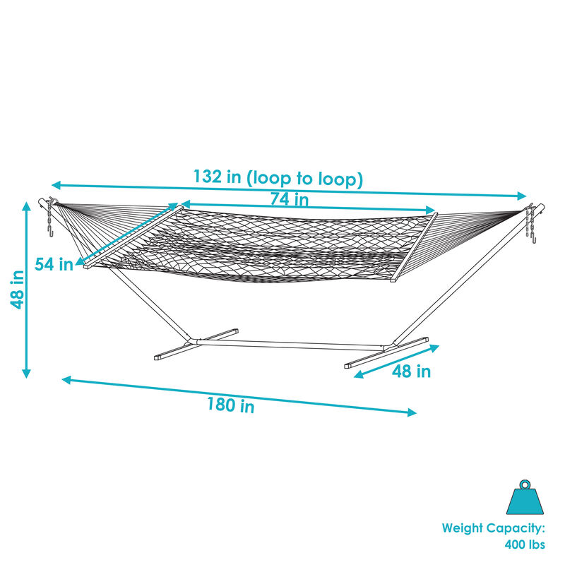 Sunnydaze Large Polyester Rope Hammock with Steel Stand and Pillow - White