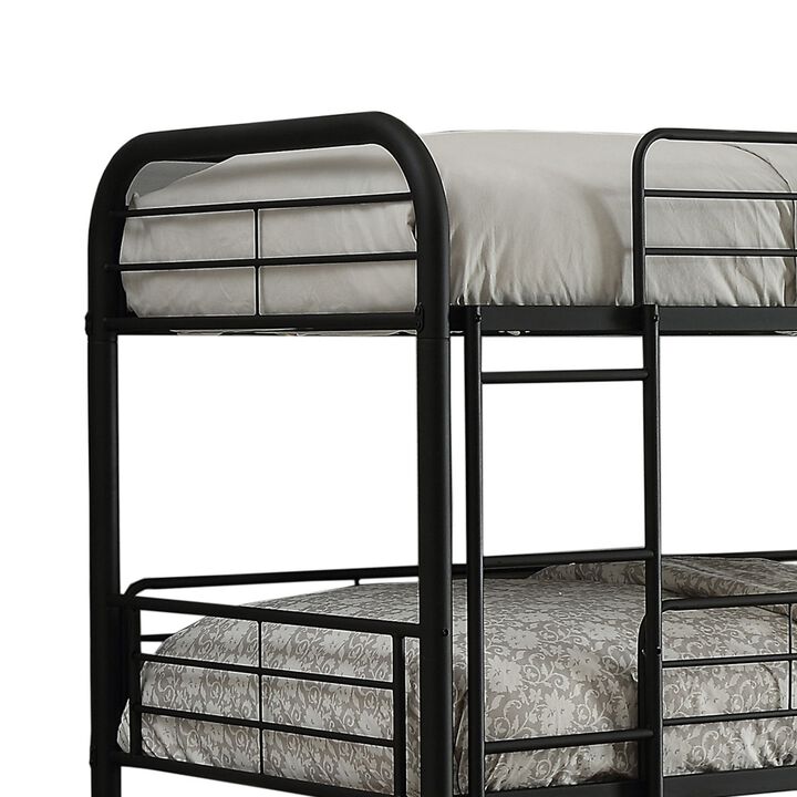 Triple Layer Twin Size Metal Bunk Bed with Attached Ladder, Black-Benzara