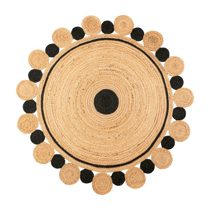 Aurora Two-Tone Jute Hippy Circle Medallion Black/Natural Round Area Rug